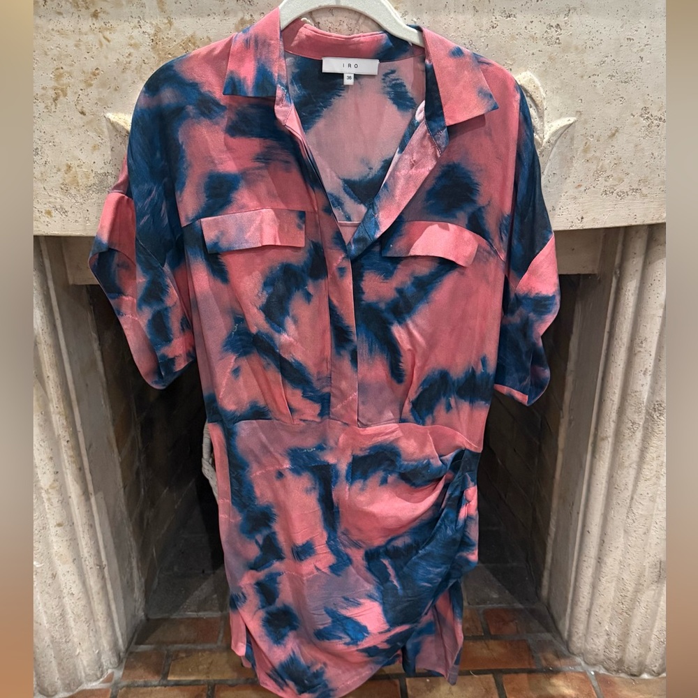 IRO Pink and Blue Tie-Dye button down dress